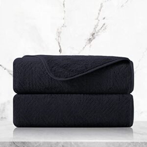 chino hand towels set of 2, 600gsm 16x31” microfiber diamond hand bath towels, soft bathroom hand towels for home kitchen, gym, exercise, fitness, spa, super absorbent quick dry towels (black)
