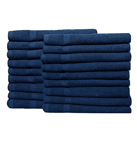 EOM Set of 12 Luxury Hand Towels - Ultra Soft Towels for Bathroom, Salon, Gym, Hotel, or Kitchen - Bleach Safe and 100% Cotton Bath Towels - Super Absorbent Bathroom Towels - 16" x 28" (Dark Blue)