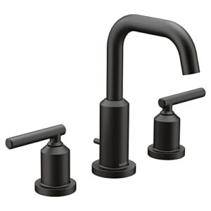 moen gibson matte black two-handle widespread high arc modern bathroom sink faucet, modern bathroom faucet for three hole bath sinks (valve required), t6142bl