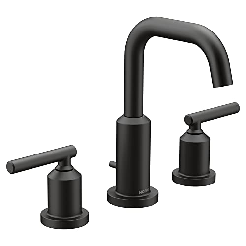 Moen Gibson Matte Black Two-Handle Widespread High Arc Modern Bathroom Sink Faucet, Modern Bathroom Faucet for Three Hole Bath Sinks (Valve Required), T6142BL