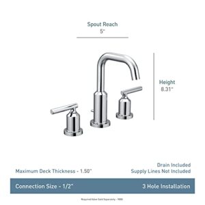 Moen Gibson Matte Black Two-Handle Widespread High Arc Modern Bathroom Sink Faucet, Modern Bathroom Faucet for Three Hole Bath Sinks (Valve Required), T6142BL