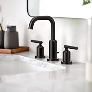 Moen Gibson Matte Black Two-Handle Widespread High Arc Modern Bathroom Sink Faucet, Modern Bathroom Faucet for Three Hole Bath Sinks (Valve Required), T6142BL