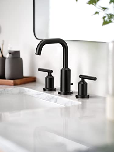 Moen Gibson Matte Black Two-Handle Widespread High Arc Modern Bathroom Sink Faucet, Modern Bathroom Faucet for Three Hole Bath Sinks (Valve Required), T6142BL