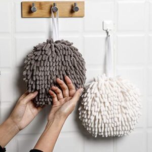 aesackir 2 packs fuzzy ball towel,hanging bathroom handtowels,monochrome chenille fluffy microfiber decorative ball towel,quick dry plush absorbent towels,kitchen hand towels for washstand