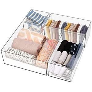 chengfu deep drawer organizer, deep drawer dividers, 4pcs acrylic junk drawer organizer set, multi-use junk drawer organizer for office desk, kitchen, bedroom, makeup, jewelry, bathroom