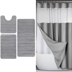 yimobra memory foam bath mat set & yimobra waffle weave shower curtain set with snap-in fabric liner, heavyweight fabric with 12 hooks