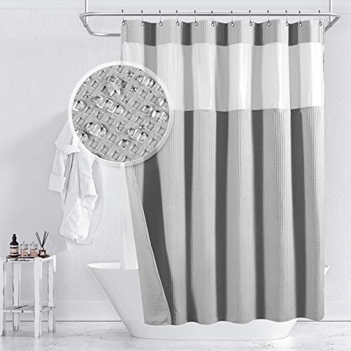 Yimobra Memory Foam Bath Mat Set & Yimobra Waffle Weave Shower Curtain Set with Snap-in Fabric Liner, Heavyweight Fabric with 12 Hooks