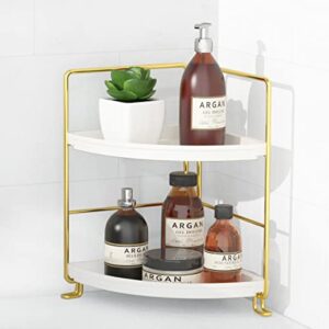 fsyueyun 2-tier corner bathroom countertop organizer, kitchen spice rack makeup storage shelf vanity bedroom storage tray (gold)
