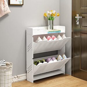 modern shoe storage cabinet, white tipping shoe cabinet, shoe rack cabinet for entryway, ultra-thin shoe cabinet, 2-layer shoe organizer, entryway shoe storage，25.98x6.69x31.88in
