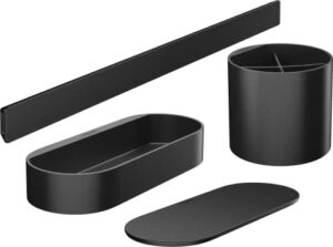 hansgrohe 27968670 wallstoris accessory without drilling, 4 pieces, wall bar, storage basket, lid, toothbrush beaker, matte black bathroom set