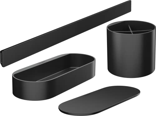 Hansgrohe 27968670 WallStoris Accessory Without Drilling, 4 Pieces, Wall Bar, Storage Basket, Lid, Toothbrush Beaker, Matte Black Bathroom Set