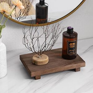 Small Bathroom Counter Organizer Wooden Decorative Trays Rectangular Cosmetic Holder for Kitchen, Soap, Lotion Bottle, Plant, Cosmetic, Nut - Brown