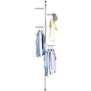 hagienu 4-tier standing clothes laundry drying rack grament coat hanger organizer floor to ceiling adjustable corner tension pole spce saver- ivory