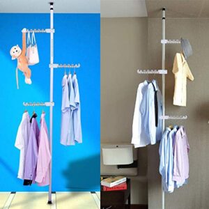 HagieNu 4-Tier Standing Clothes Laundry Drying Rack Grament Coat Hanger Organizer Floor to Ceiling Adjustable Corner Tension Pole Spce Saver- Ivory