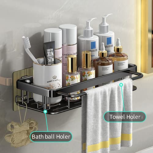 Shower Organizer 2pcs Shower Caddy Shower Shelf With Soap Holder Sticky Shower Shelf With towel hanging bar ,Shower Storage Rustproof Bathroom Caddy Wall Mounted (Black) shower racks for inside shower