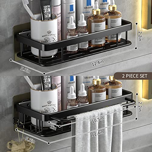 Shower Organizer 2pcs Shower Caddy Shower Shelf With Soap Holder Sticky Shower Shelf With towel hanging bar ,Shower Storage Rustproof Bathroom Caddy Wall Mounted (Black) shower racks for inside shower