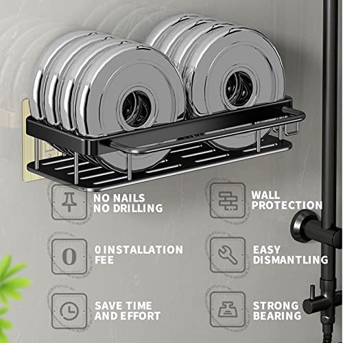 Shower Organizer 2pcs Shower Caddy Shower Shelf With Soap Holder Sticky Shower Shelf With towel hanging bar ,Shower Storage Rustproof Bathroom Caddy Wall Mounted (Black) shower racks for inside shower