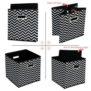 STOREONE Fabric Storage Bins Cubes Baskets Containers-(11X11X11) with Dual Metal Handles for Shelf Closet, Bedroom Drawers Organizers, Foldable Set of 3 (Black Wave)