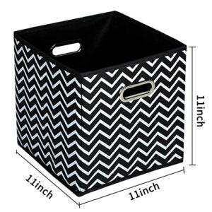 STOREONE Fabric Storage Bins Cubes Baskets Containers-(11X11X11) with Dual Metal Handles for Shelf Closet, Bedroom Drawers Organizers, Foldable Set of 3 (Black Wave)