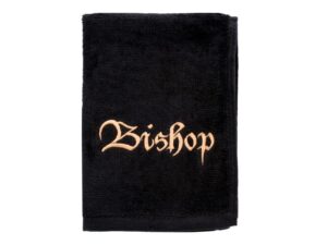 embroidered hand towels - 'bishop' - gifts for pastor, clergy, & ministers - pastor towel - cotton towel - black with gold lettering