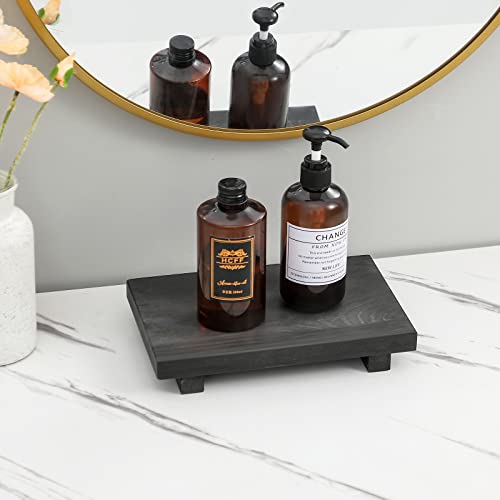 Bathroom Counter Organizer Wooden Decorative Trays Rectangular Soap Holder Plant Stand for Bathroom, Kitchen, Lotion Bottle, Cosmetic, Retro Black