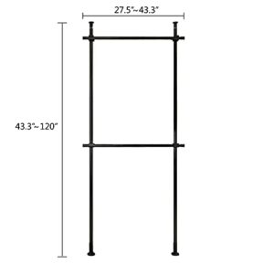 Industrial Pipe Clothing Rack, Black Clothes Rail with Loft Design 2 Tier Heavy Duty Free Standing Closet System Garment Racks Sturdy Floor to Ceiling Organizer for Store and Home Hanging Clothes