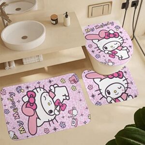 fmsnupz 4PCS Anime Shower Curtain Set, Cute Bathroom Decor with Non-Slip Rugs, Toilet Lid Cover and Bath Mat, Waterproof Fabric Shower Curtains with 12 Hooks, 70.8"x70.8"