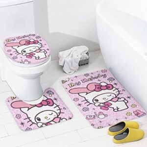 fmsnupz 4PCS Anime Shower Curtain Set, Cute Bathroom Decor with Non-Slip Rugs, Toilet Lid Cover and Bath Mat, Waterproof Fabric Shower Curtains with 12 Hooks, 70.8"x70.8"