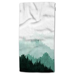 HGOD DESIGNS Nature Hand Towels,Green Mountains with Trees in Fog 100% Cotton Soft Bath Hand Towels for Bathroom Kitchen Hotel Spa Hand Towels 15"X30"