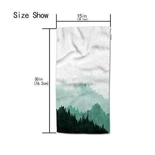 HGOD DESIGNS Nature Hand Towels,Green Mountains with Trees in Fog 100% Cotton Soft Bath Hand Towels for Bathroom Kitchen Hotel Spa Hand Towels 15"X30"