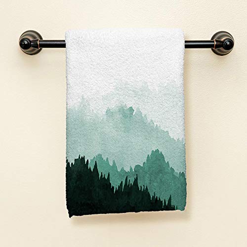 HGOD DESIGNS Nature Hand Towels,Green Mountains with Trees in Fog 100% Cotton Soft Bath Hand Towels for Bathroom Kitchen Hotel Spa Hand Towels 15"X30"