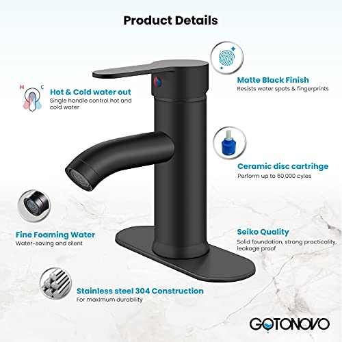 Matte Black Stainless Steel 304 Bathroom Faucet Farmhouse Single Handle Lavatory Basin Vanity Sink Faucet with Supply Line