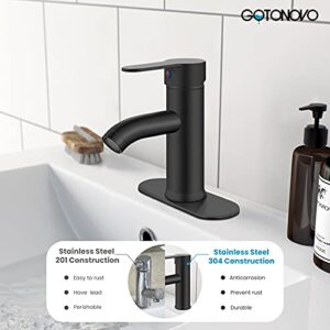 Matte Black Stainless Steel 304 Bathroom Faucet Farmhouse Single Handle Lavatory Basin Vanity Sink Faucet with Supply Line