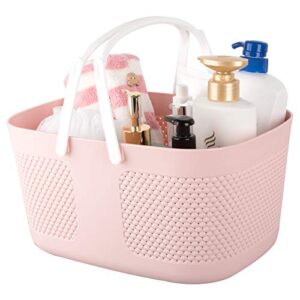 shower caddy basket, portable large capacity thickened plastic organizer storage tote with handles drainage toiletry bag bin for bathroom, college dorm room essentials, kitchen, camp, gym - pink