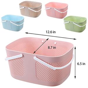 Shower Caddy Basket, Portable Large Capacity Thickened Plastic Organizer Storage Tote with Handles Drainage Toiletry Bag Bin for Bathroom, College Dorm Room Essentials, Kitchen, Camp, Gym - Pink