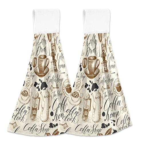 Boccsty Coffee Cups Hearts Hanging Kitchen Towels 2 Pieces Dish Cloth Tie Towels Hand Towel Tea Bar Towels for Bathroom Farmhous Housewarming Tabletop Home Decor