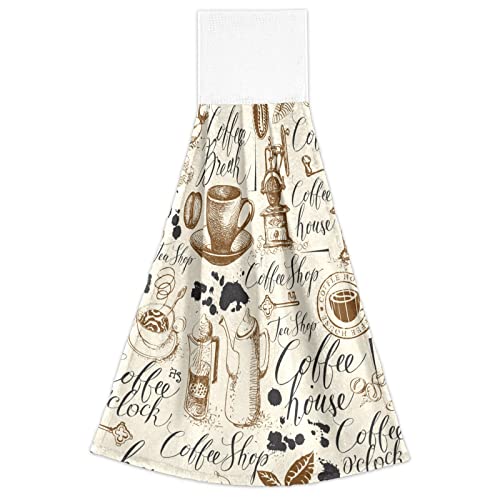 Boccsty Coffee Cups Hearts Hanging Kitchen Towels 2 Pieces Dish Cloth Tie Towels Hand Towel Tea Bar Towels for Bathroom Farmhous Housewarming Tabletop Home Decor