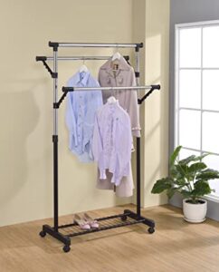 kings brand furniture - 3-rod adjustable garment rack - rolling clothes organizer , black/chrome