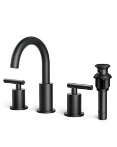 forious matte black bathroom faucet 3 hole, 8 inch widespread bathroom faucet black with metal pop-up drain assembly, two handle vanity faucet with cupc supply lines, 8" black bathroom faucet