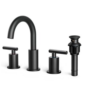 FORIOUS Matte Black Bathroom Faucet 3 Hole, 8 Inch Widespread Bathroom Faucet Black with Metal Pop-up Drain Assembly, Two Handle Vanity Faucet with cUPC Supply Lines, 8" Black Bathroom Faucet