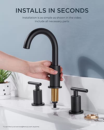 FORIOUS Matte Black Bathroom Faucet 3 Hole, 8 Inch Widespread Bathroom Faucet Black with Metal Pop-up Drain Assembly, Two Handle Vanity Faucet with cUPC Supply Lines, 8" Black Bathroom Faucet