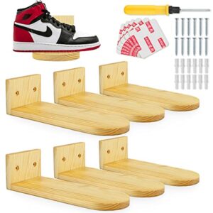 wall shoe shelf - pine wood shoe display shelf- traditional creations set of 6 wall mount, and adhesive tape installation, floating shoe display stand for sneakersshelf