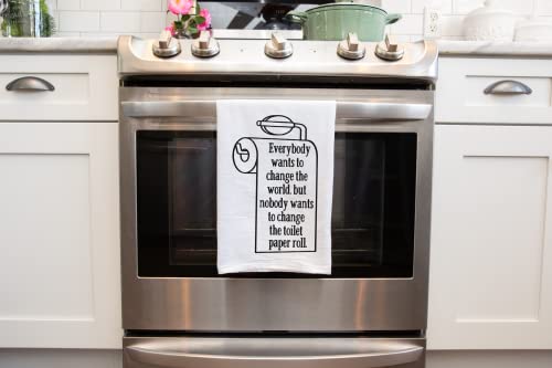 Handmade Funny Kitchen Towel - Change the Toilet Paper Roll - 100% Cotton Funny Flour Sack Hand Towel for Kitchen - 28x28 Inch Bathroom Towel - Perfect for Housewarming-Holiday-Birthday Gift