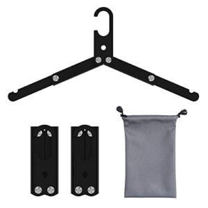 sazfli 3-pack foldable travel hangers, portable lightweight aluminium alloy and durable collapsible hanger with storage bag for camping traveling outdoor, black