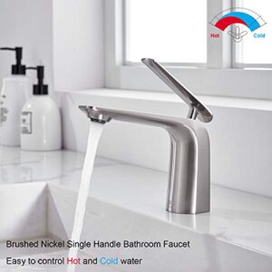 TOCALOCA 1 Handle Bathroom Faucet Brushed Nickel Sink Faucet, One Hole Bathroom Sink Faucet, Modern Basin Mixer Taps, Premium Copper Vanity Vessel Faucet with Water Supply Hose