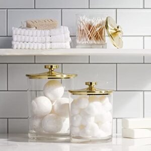 mDesign Plastic Apothecary Canister Jar Storage Organizer for Bathroom, Bedroom, Vanity, Kitchen Cabinet Organization - Holds Cotton Swab - Lumiere Collection - Set of 3 - Clear/Soft Brass