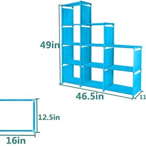 OppsDecor 9-Cubes Bookshelf, 4 Tier Shelf Adjustable DIY Bookcases for Kid, Book Shelf Organizing Storage Shelving Cabinet for Bedroom Living Room Office (Blue)