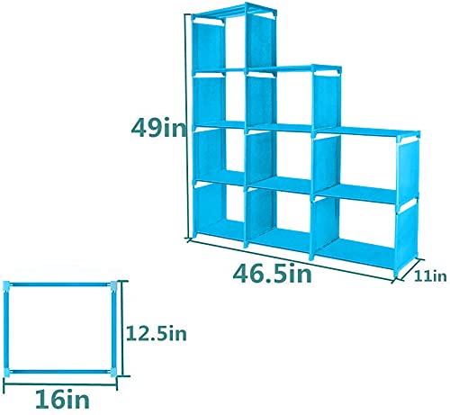 OppsDecor 9-Cubes Bookshelf, 4 Tier Shelf Adjustable DIY Bookcases for Kid, Book Shelf Organizing Storage Shelving Cabinet for Bedroom Living Room Office (Blue)