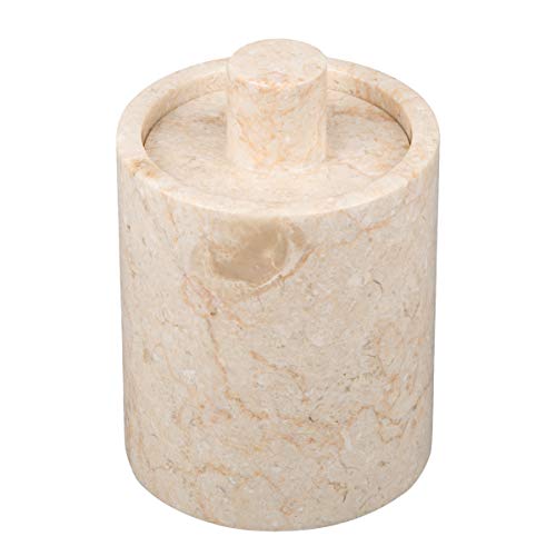 Natural Champagne Marble Inverary Collection Cotton Ball Swab Holder Bathroom Storage Jar Container Organizer, 3.5" Diam. x 4.2" H, Beige