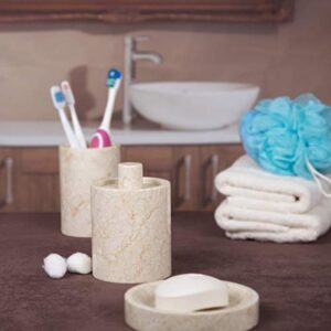 Natural Champagne Marble Inverary Collection Cotton Ball Swab Holder Bathroom Storage Jar Container Organizer, 3.5" Diam. x 4.2" H, Beige